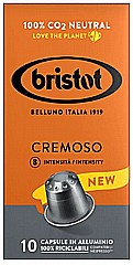 10 קפסולות אלומניום תואם נספרסו Bristot Cremoso חוזק 8 10 קפסולות אלומניום תואם נספרסו Bristot Cremoso חוזק 8