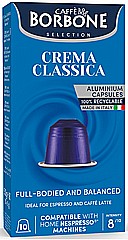 10 קפסולות אלומניום תואם נספרסו CAFFE BORBONE CREMA CLASSICO חוזק 8 10 קפסולות אלומניום תואם נספרסו CAFFE BORBONE CREMA CLASSICO חוזק 8
