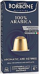 10 קפסולות אלומניום תואם נספרסו CAFFE BORBONE 100% АRABICA חוזק 6 10 קפסולות אלומניום תואם נספרסו CAFFE BORBONE 100% АRABICA חוזק 6