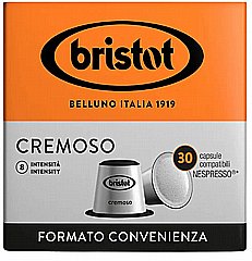 30 קפסולות אלומניום תואם נספרסו Bristot Cremoso חוזק 8 30 קפסולות אלומניום תואם נספרסו Bristot Cremoso חוזק 8