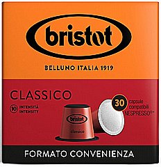 30 קפסולות אלומניום תואם נספרסו Bristot Classico חוזק 10 30 קפסולות אלומניום תואם נספרסו Bristot Classico חוזק 10